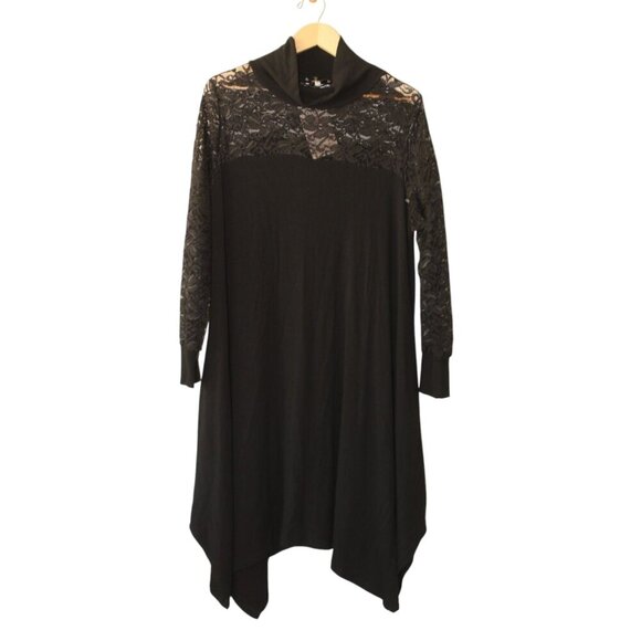 NWT Jean Marc Philippe JMP Lace Black Midi dress Size 6 Roll Neck Asymmetrical - Picture 1 of 7